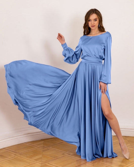Elegant Blue Open Back Maxi Dress