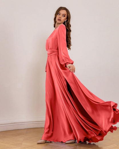 Coral Open Back Maxi Dress