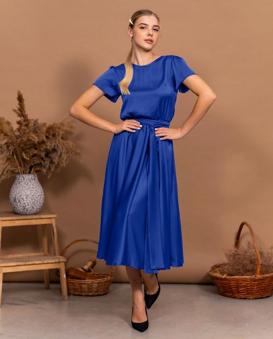 Electric Blue Satin Midi Dress