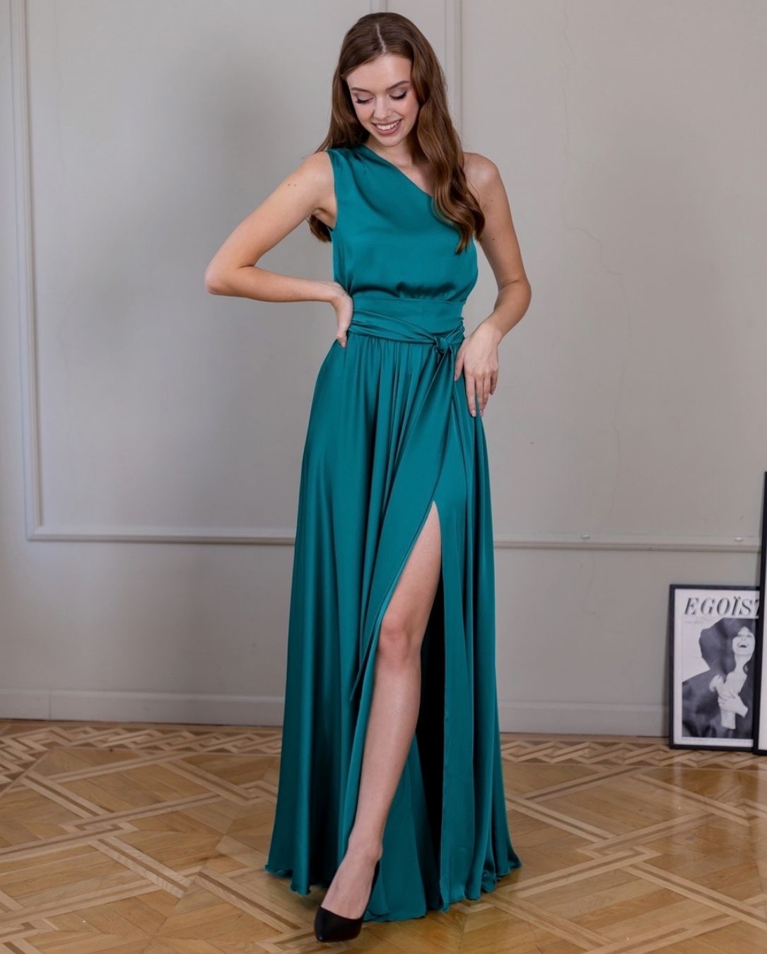 Turquoise One Shoulder Dress Long