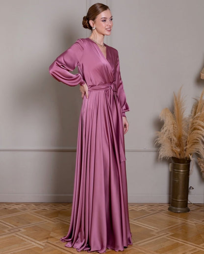 Elegant Pink Satin Maxi Dress