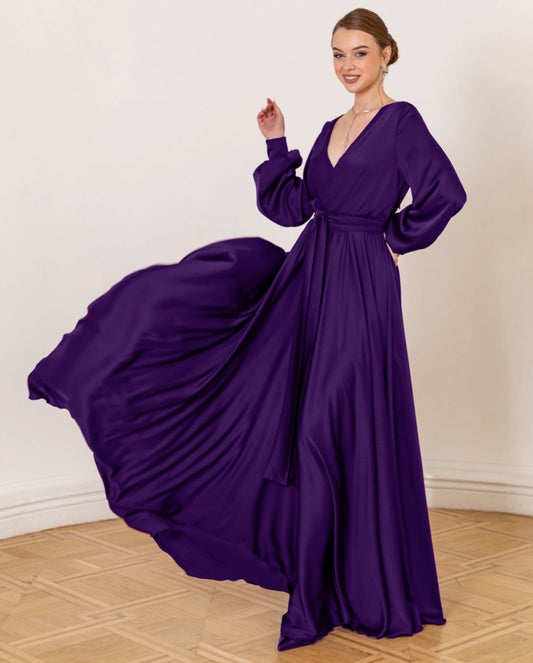 Royal Purple Satin Long Dress