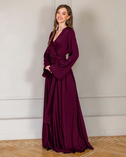 Maroon Maxi Satin Cocktail Dress