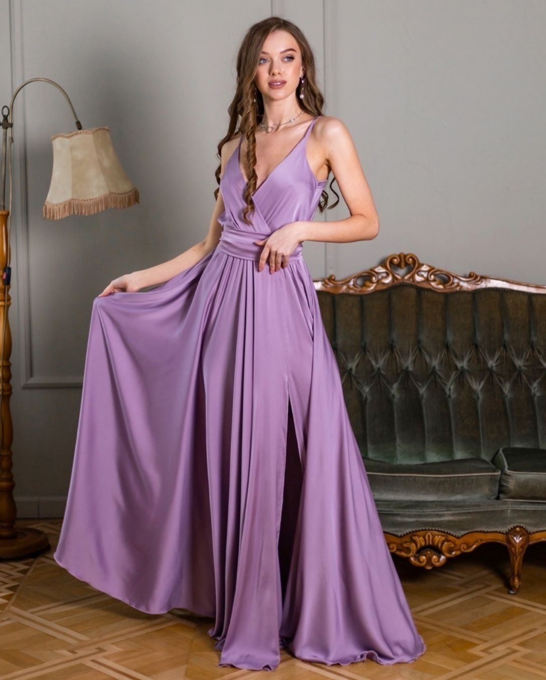 Mauve Strap Satin Maxi Dress