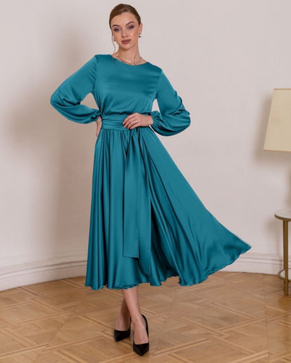 Turquoise Maxi Dress with Boat Neck