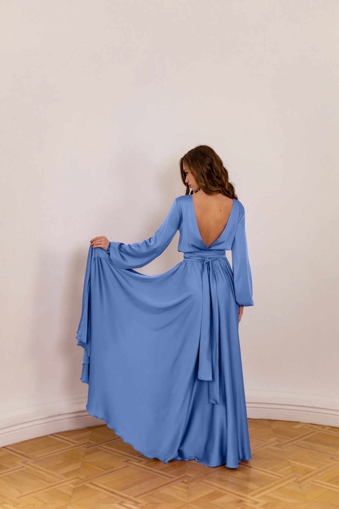 Elegant Blue Open Back Maxi Dress - Lansy Custom Dresses