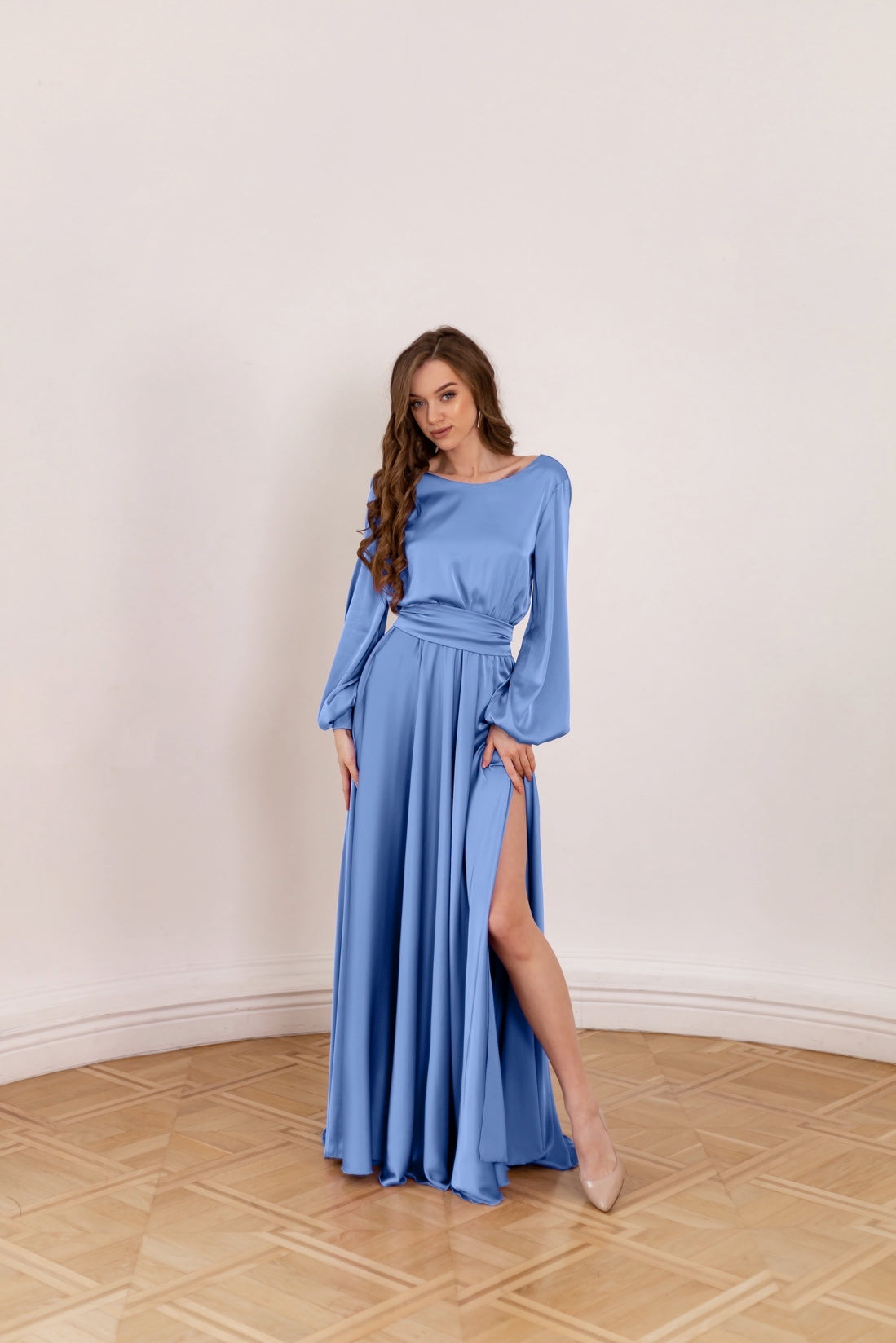 Elegant Blue Open Back Maxi Dress - Lansy Custom Dresses