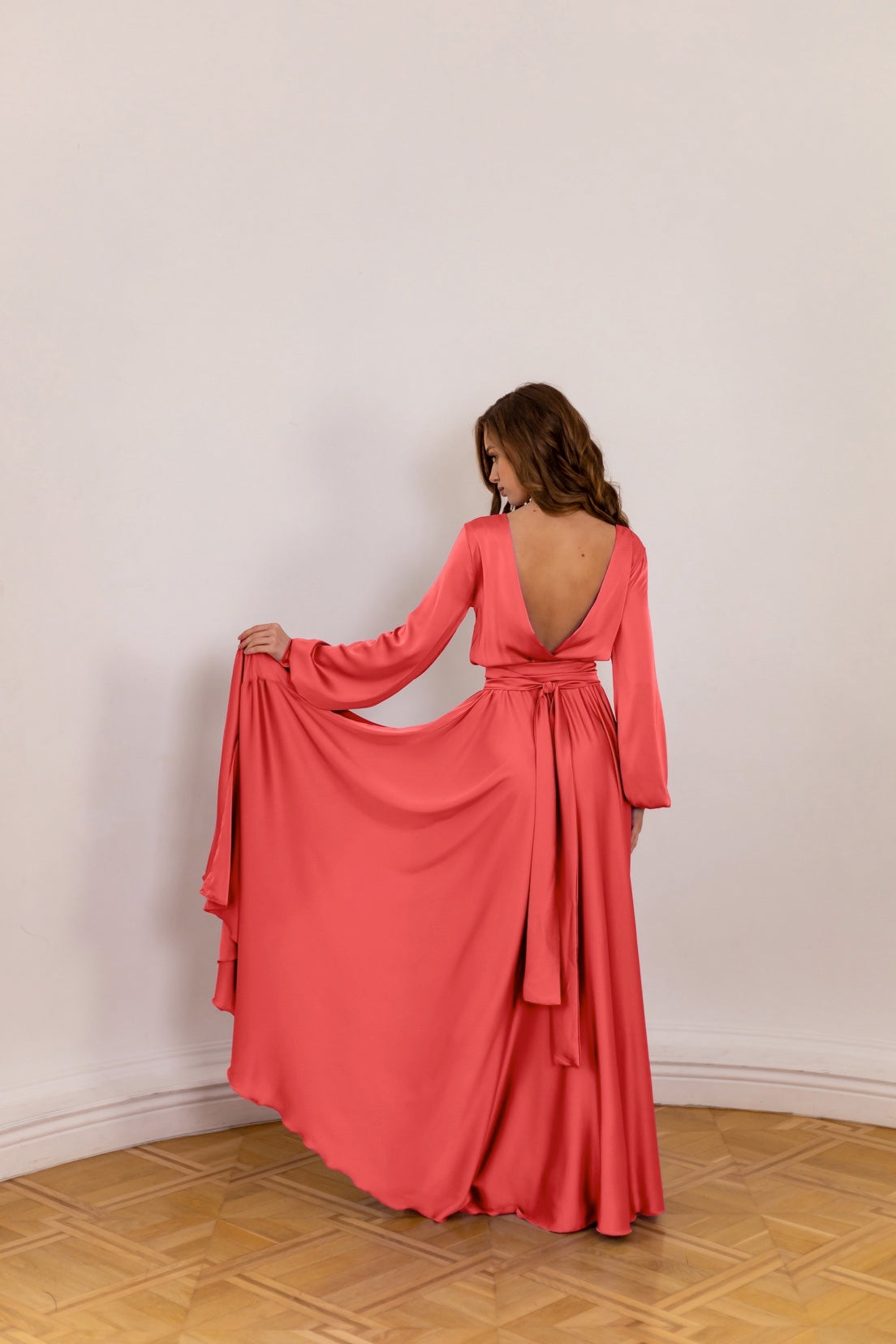 Coral Open Back Maxi Dress - Lansy Custom Dresses