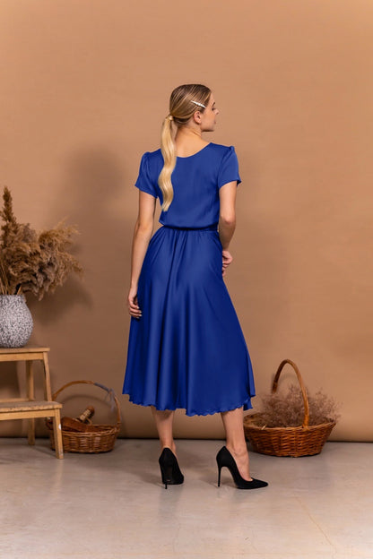 Electric Blue Satin Midi Dress - Lansy Custom Dresses