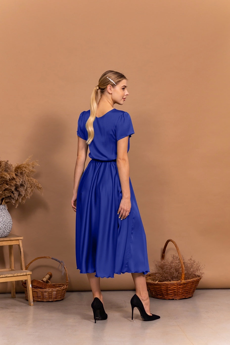 Electric Blue Satin Midi Dress - Lansy Custom Dresses