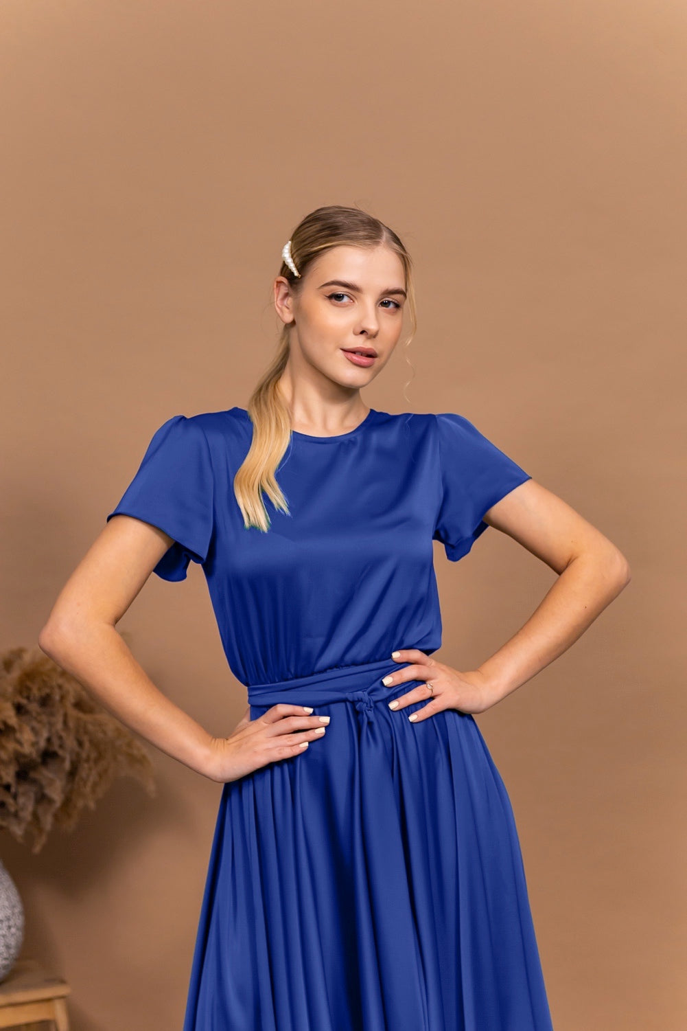 Electric Blue Satin Midi Dress - Lansy Custom Dresses