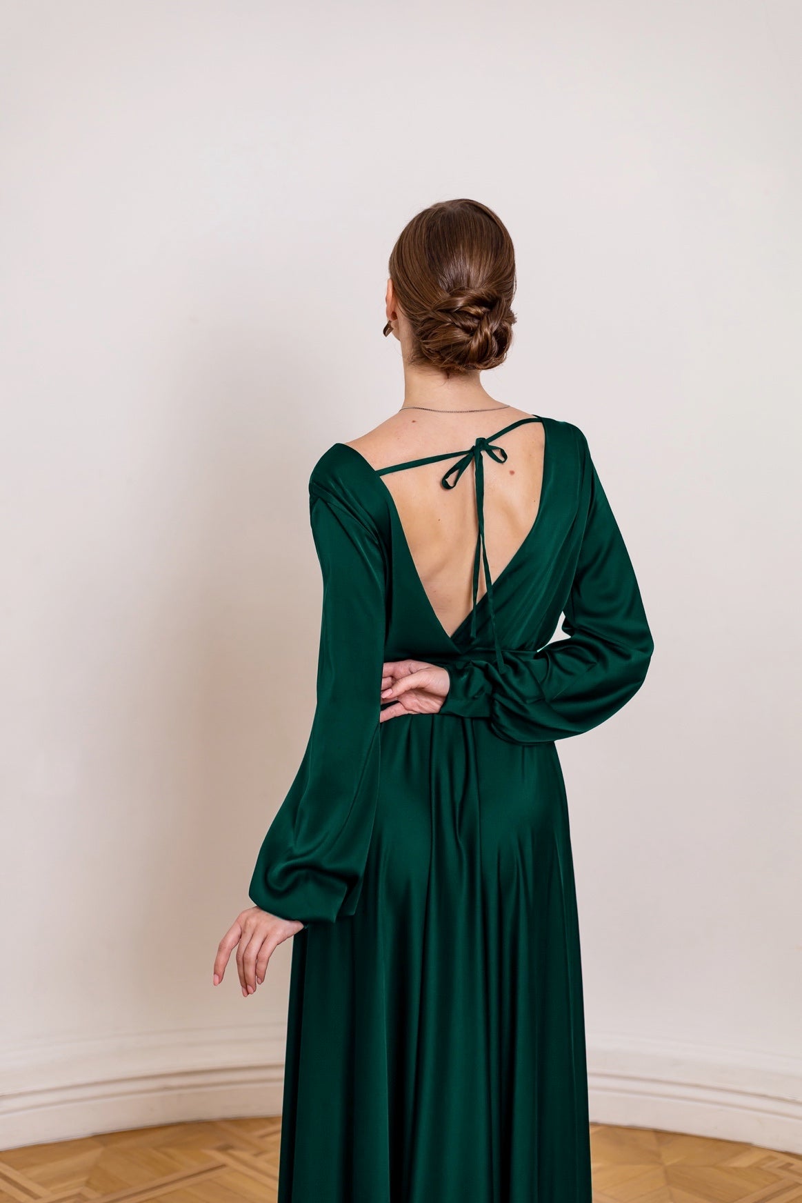 Elegant Emerald Satin Maxi Dress - Lansy Custom Dresses