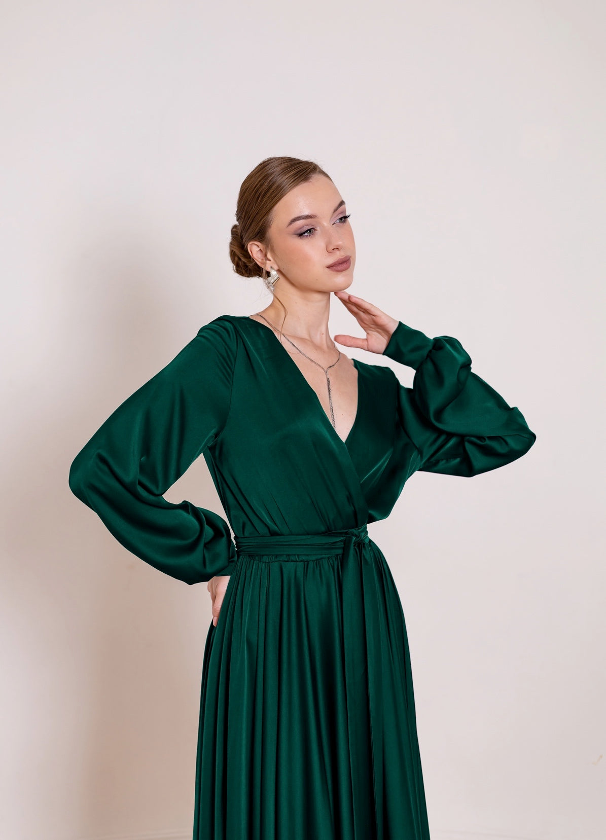 Elegant Emerald Satin Maxi Dress - Lansy Custom Dresses