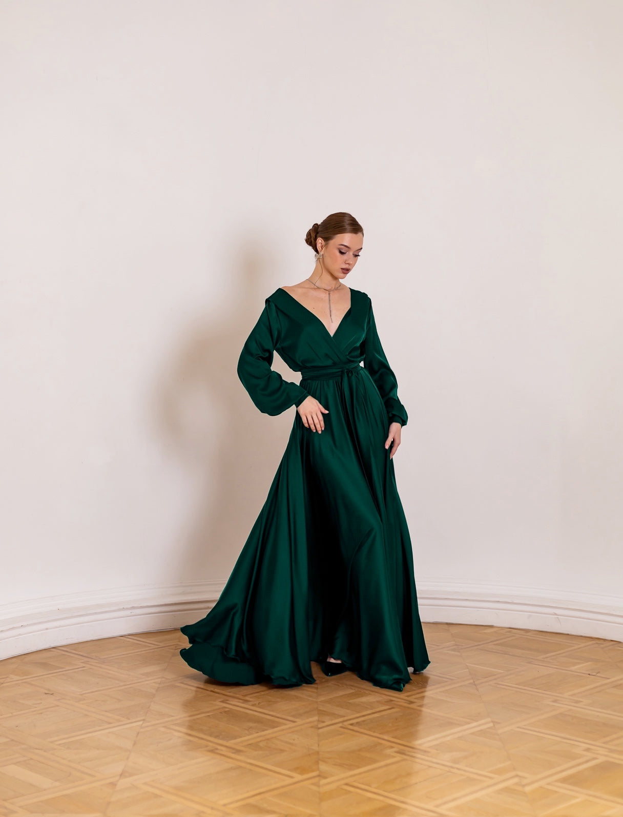 Elegant Emerald Satin Maxi Dress - Lansy Custom Dresses