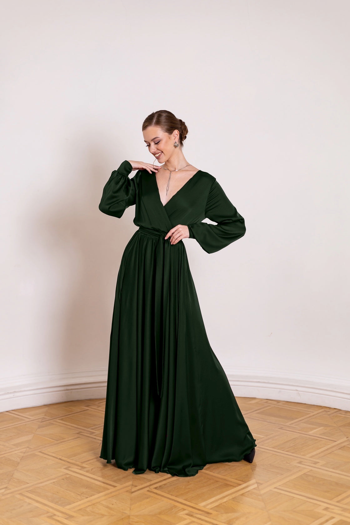 Satin Olive Maxi Open Back Dress - Lansy Custom Dresses