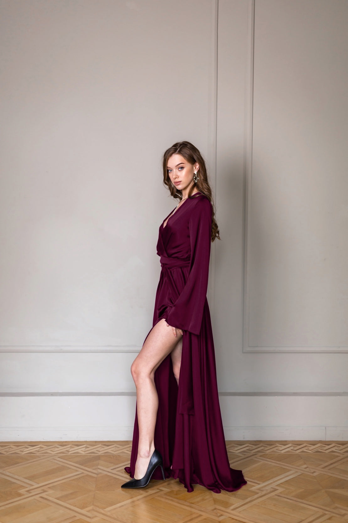 Maroon Maxi Satin Cocktail Dress - Lansy Custom Dresses