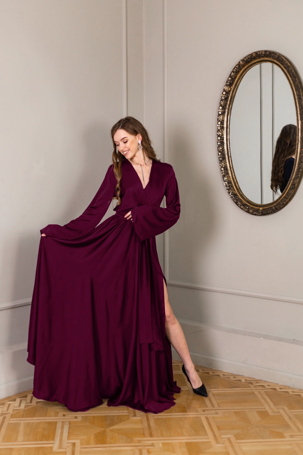 Maroon Maxi Satin Cocktail Dress - Lansy Custom Dresses