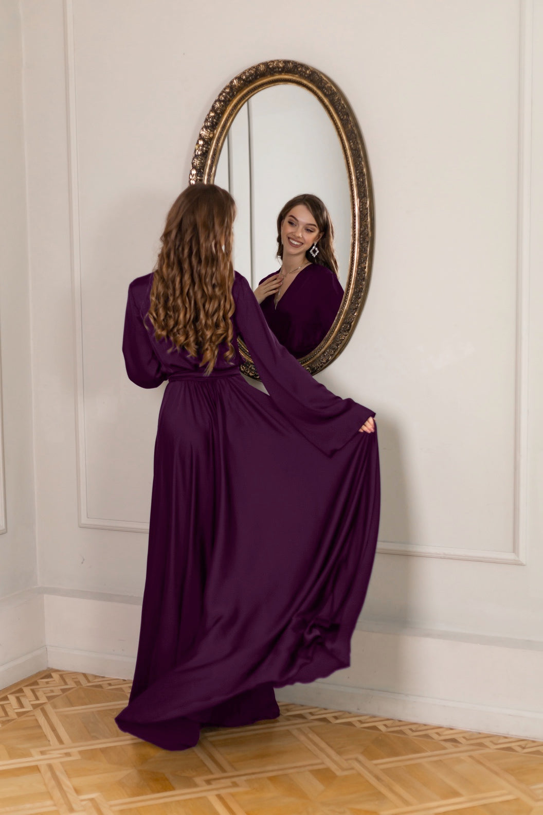 Maxi Satin Plum Cocktail Dress - Lansy Custom Dresses