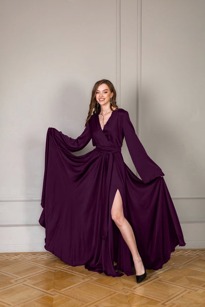 Royal Purple Satin Long Dress - Lansy Custom Dresses