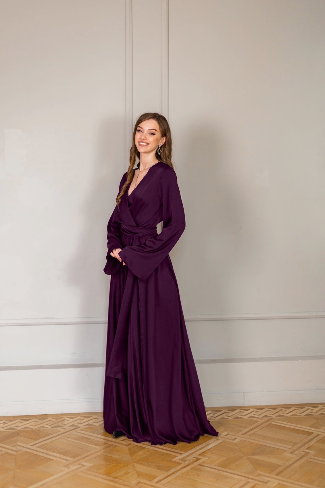 Maxi Satin Plum Cocktail Dress - Lansy Custom Dresses