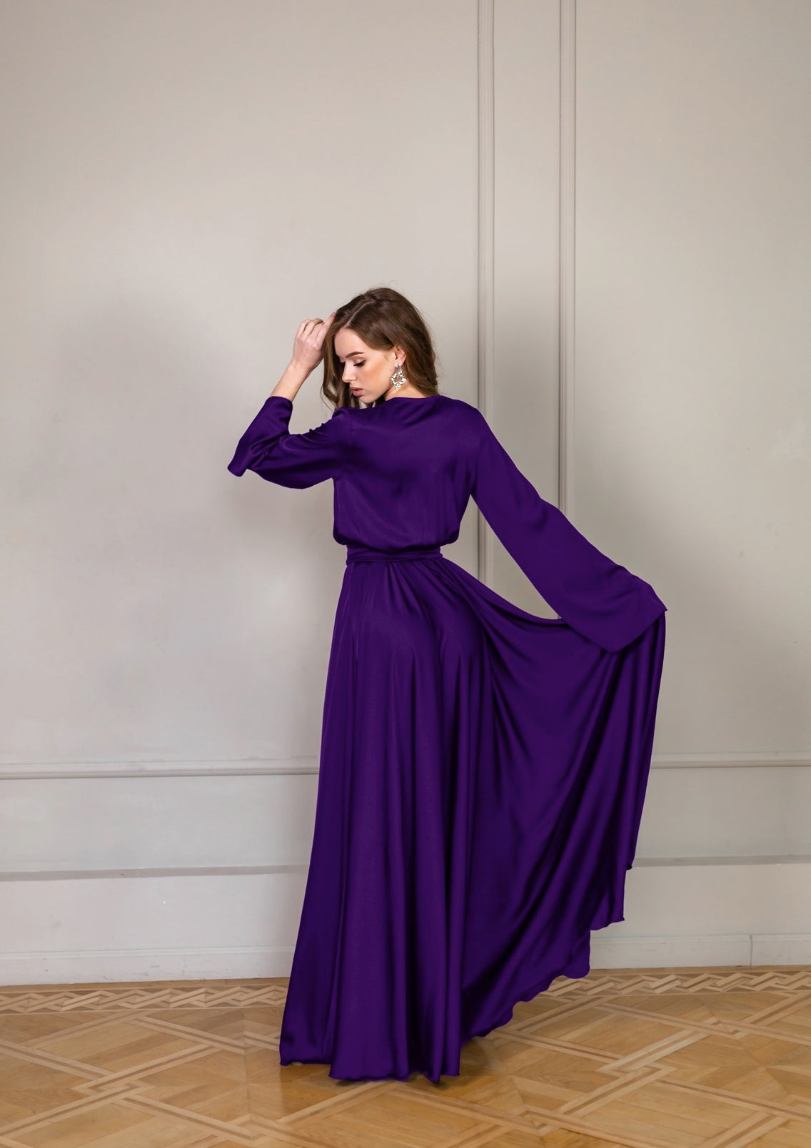 Royal Purple Satin Long Dress