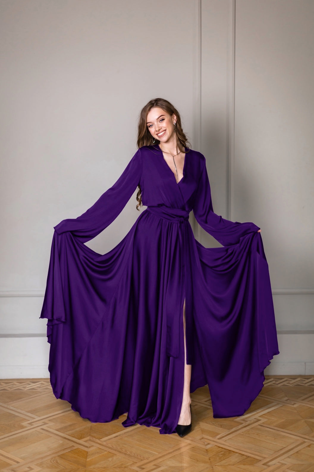 Royal Purple Satin Long Dress