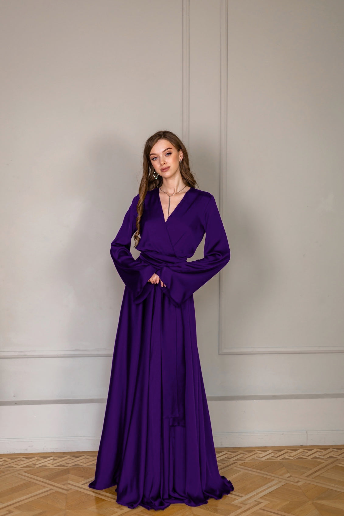 Royal Purple Satin Long Dress - Lansy Custom Dresses