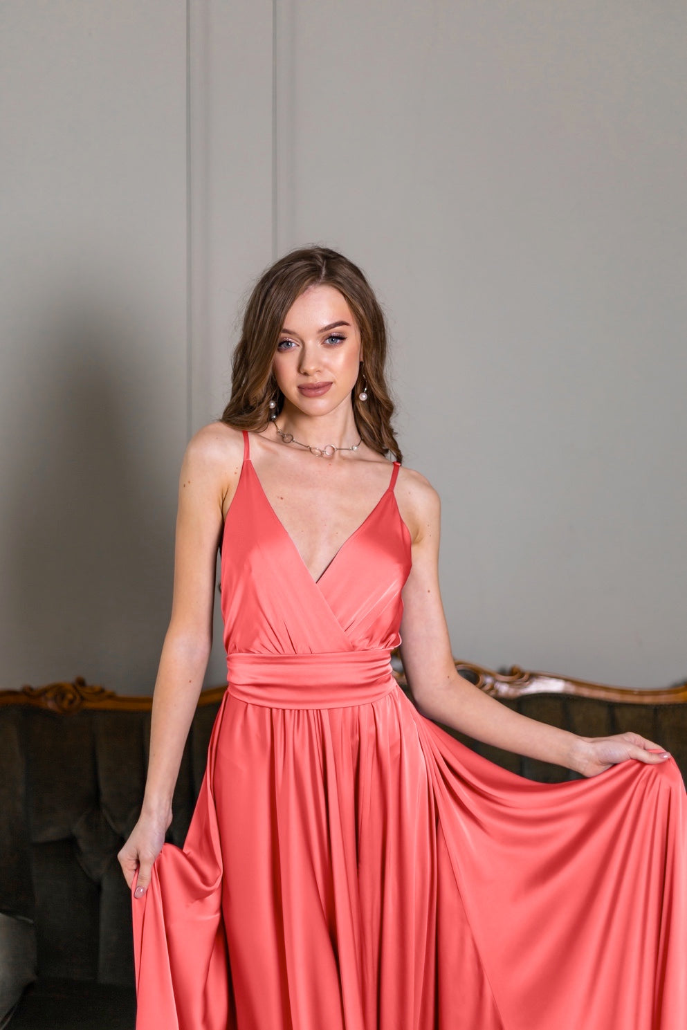 Elegant Sleeveless Coral Maxi Gown - Lansy Custom Dresses