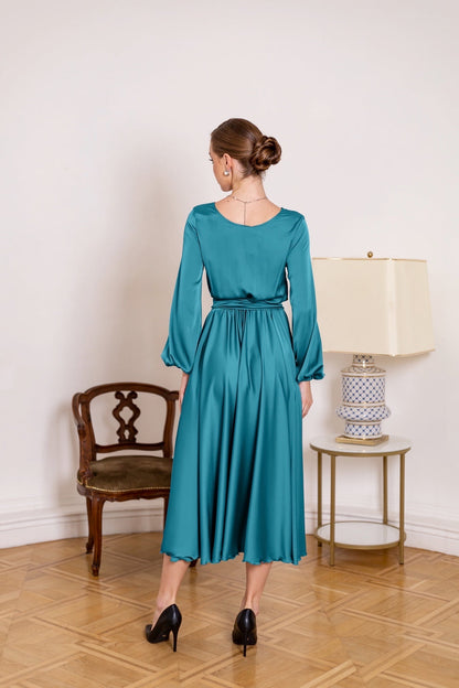 Turquoise Maxi Dress with Boat Neck - Lansy Custom Dresses