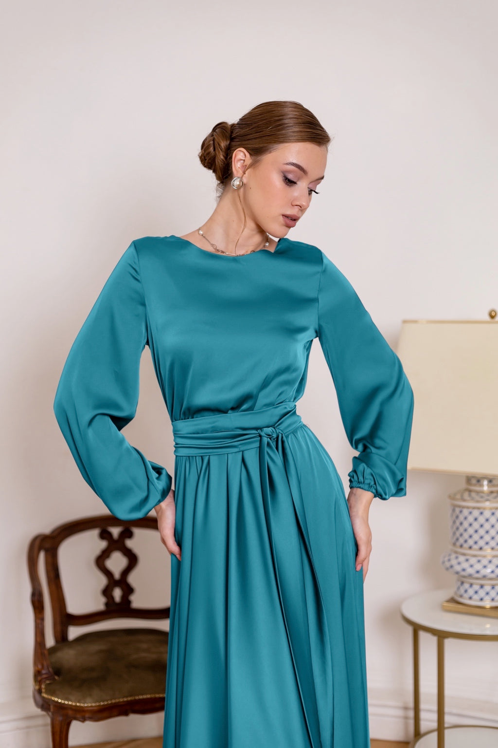 Turquoise Maxi Dress with Boat Neck - Lansy Custom Dresses