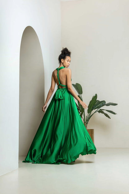 Green Long Convertible Dress - Lansy Custom Dresses