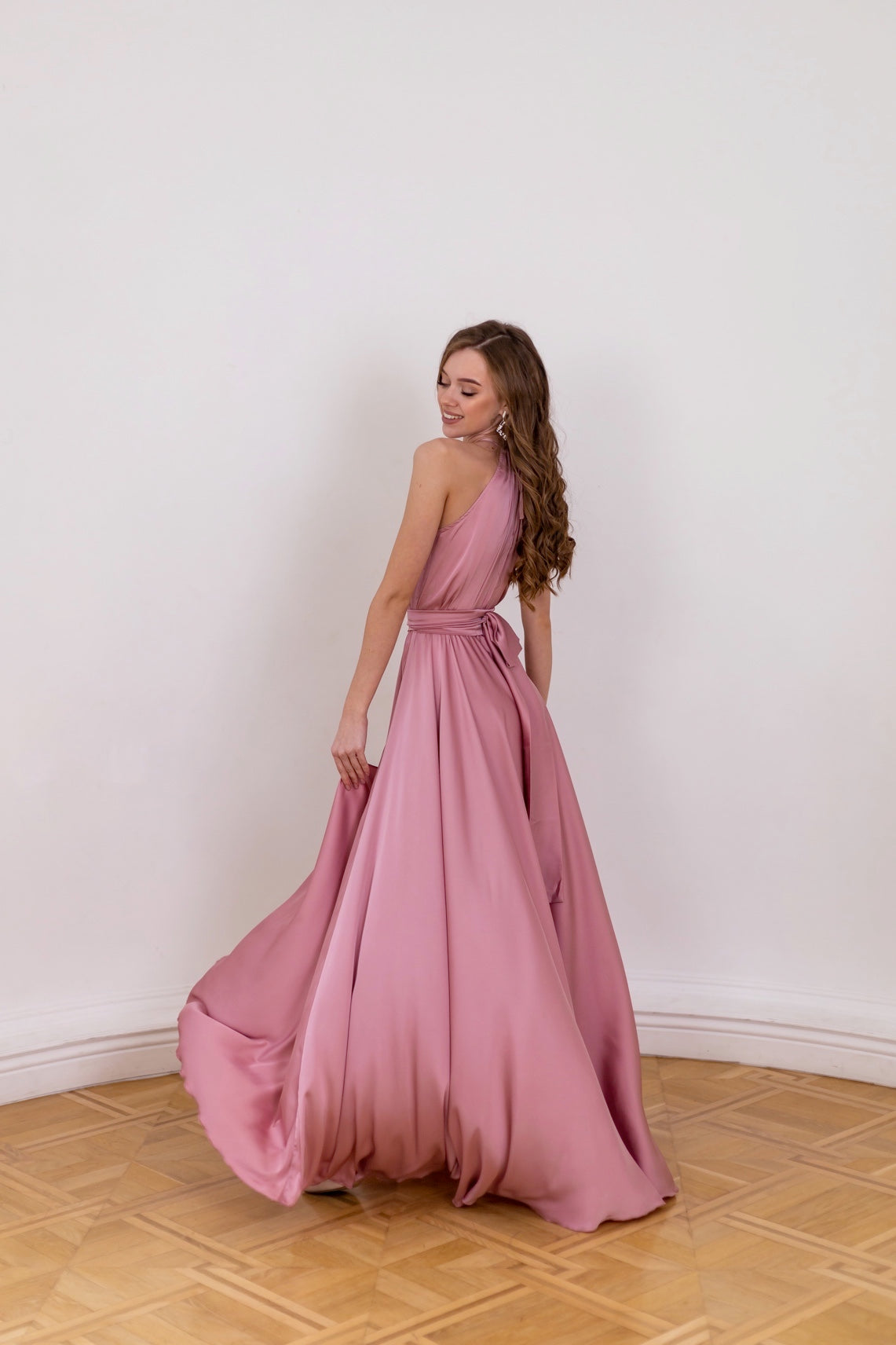 Rose Gold Tie Neck Long Dress - Lansy Custom Dresses