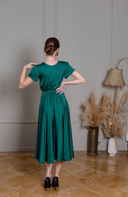 Emerald Green Formal Midi Dress - Lansy Custom Dresses