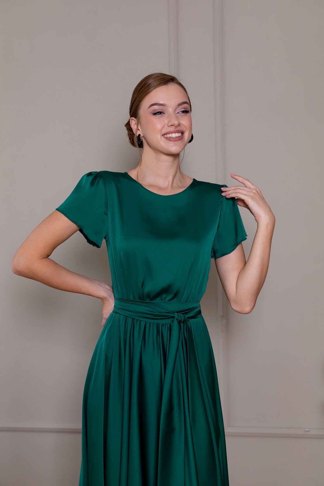 Emerald Green Formal Midi Dress - Lansy Custom Dresses