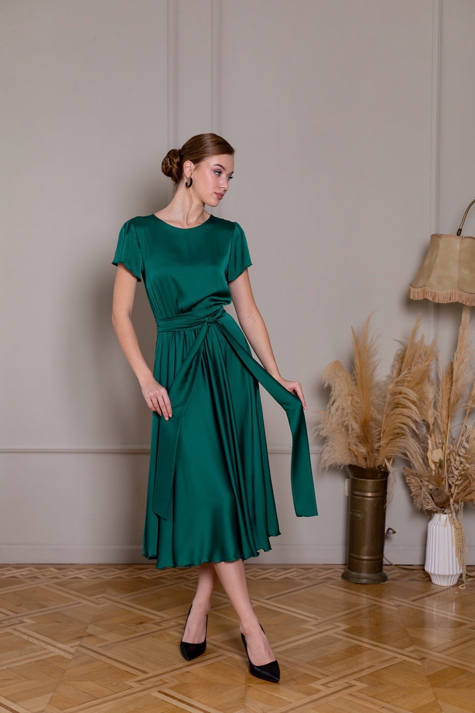 Emerald Green Formal Midi Dress - Lansy Custom Dresses