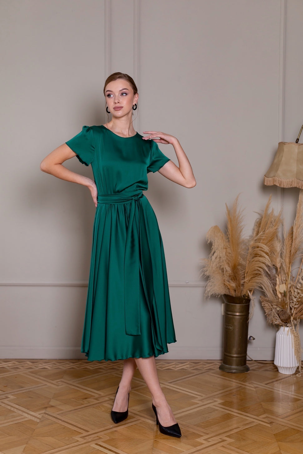 Emerald Green Formal Midi Dress - Lansy Custom Dresses