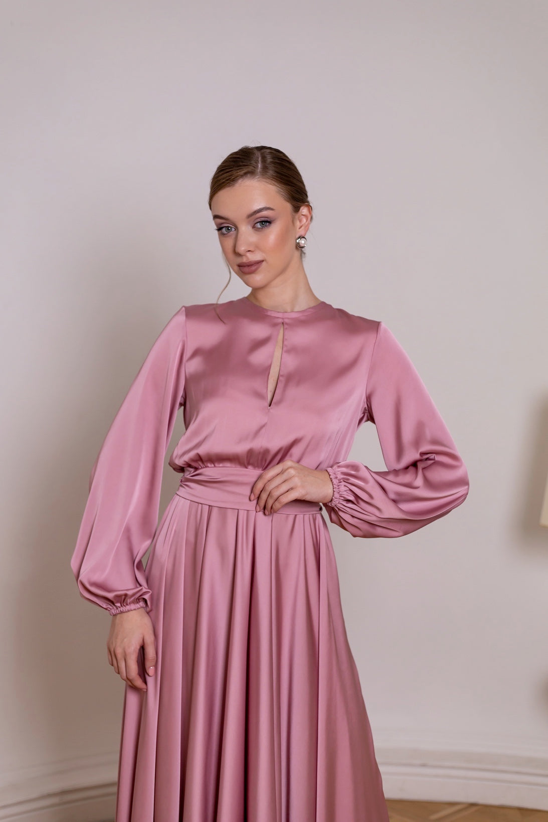 Rose Gold Formal Midi Dress - Lansy Custom Dresses