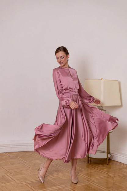 Rose Gold Formal Midi Dress - Lansy Custom Dresses