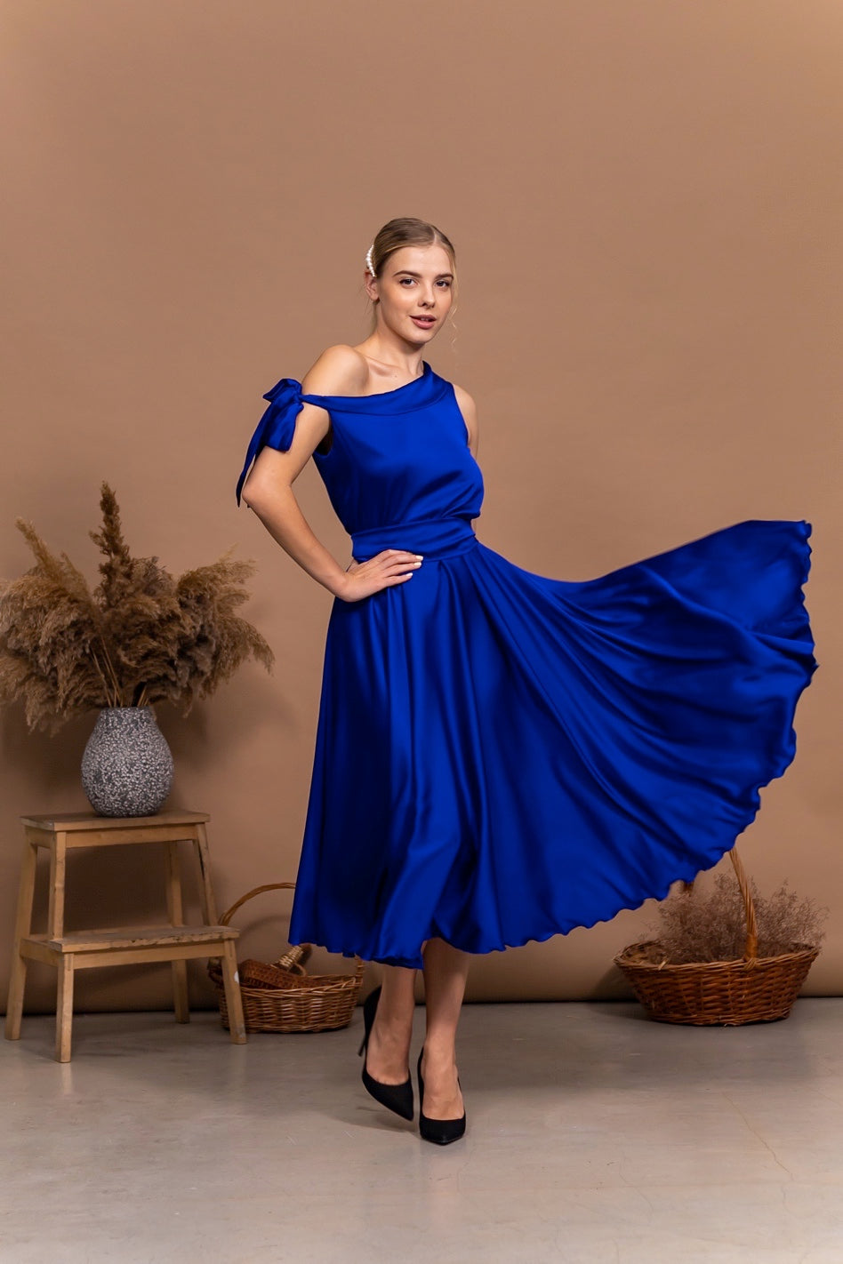 Blue Evening Midi Dress - Lansy Custom Dresses