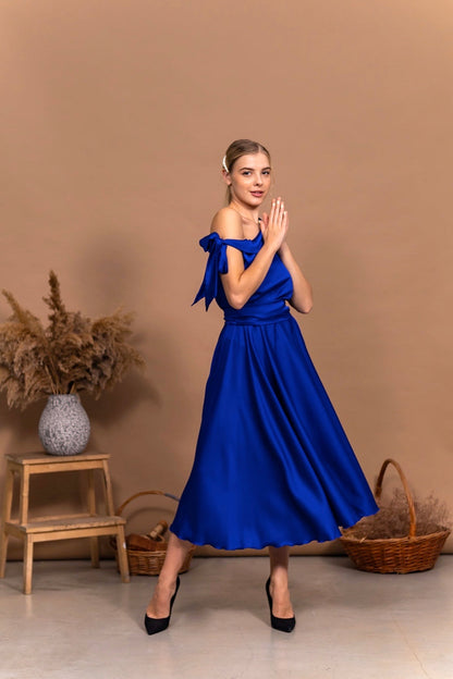 Blue Evening Midi Dress - Lansy Custom Dresses