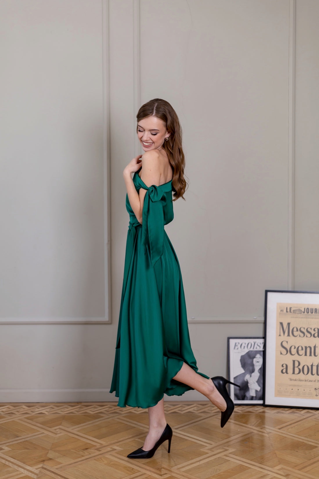 Emerald Green Midi Cocktail Dress