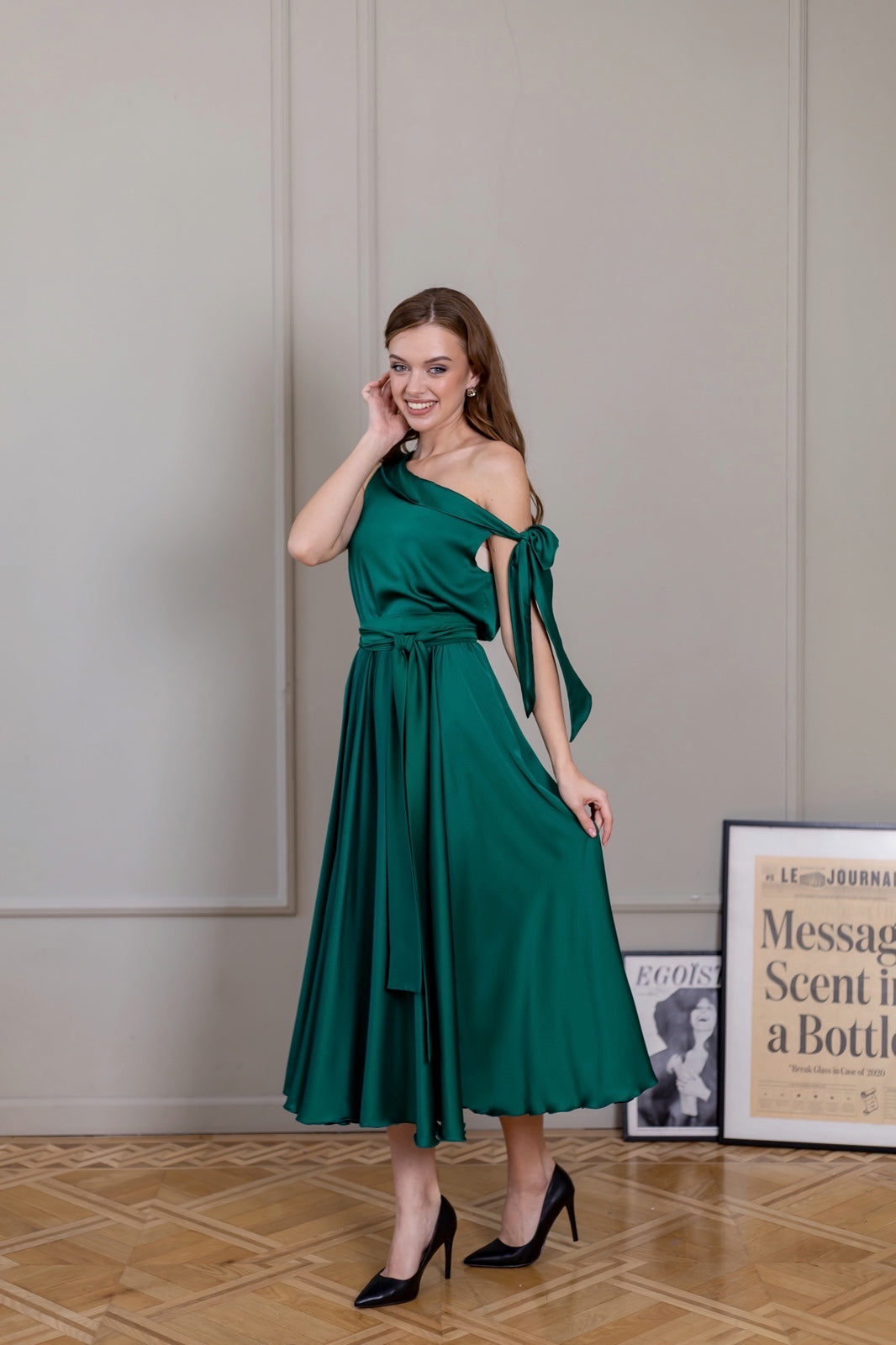 Emerald Green Midi Cocktail Dress - Lansy Custom Dresses