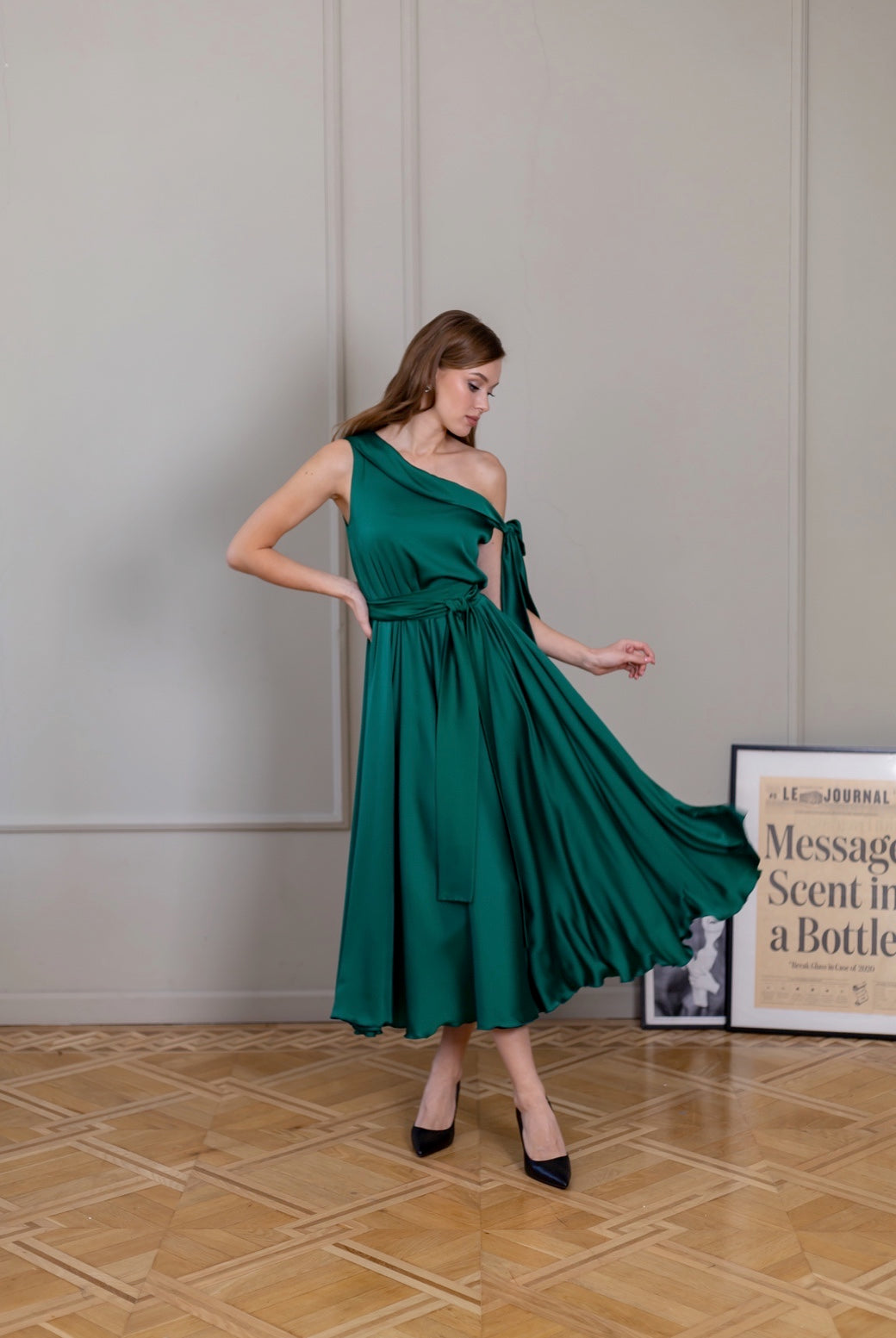 Emerald Green Midi Cocktail Dress - Lansy Custom Dresses