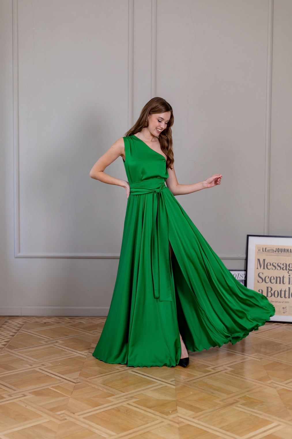 Green One Shoulder Cocktail Dress - Lansy Custom Dresses