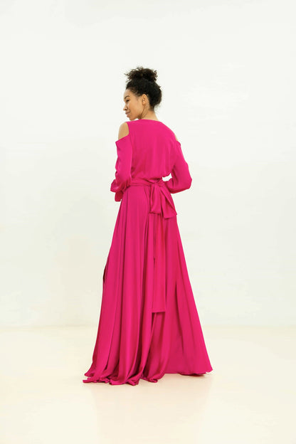 Floor Length Satin Magenta Dress - Lansy Custom Dresses