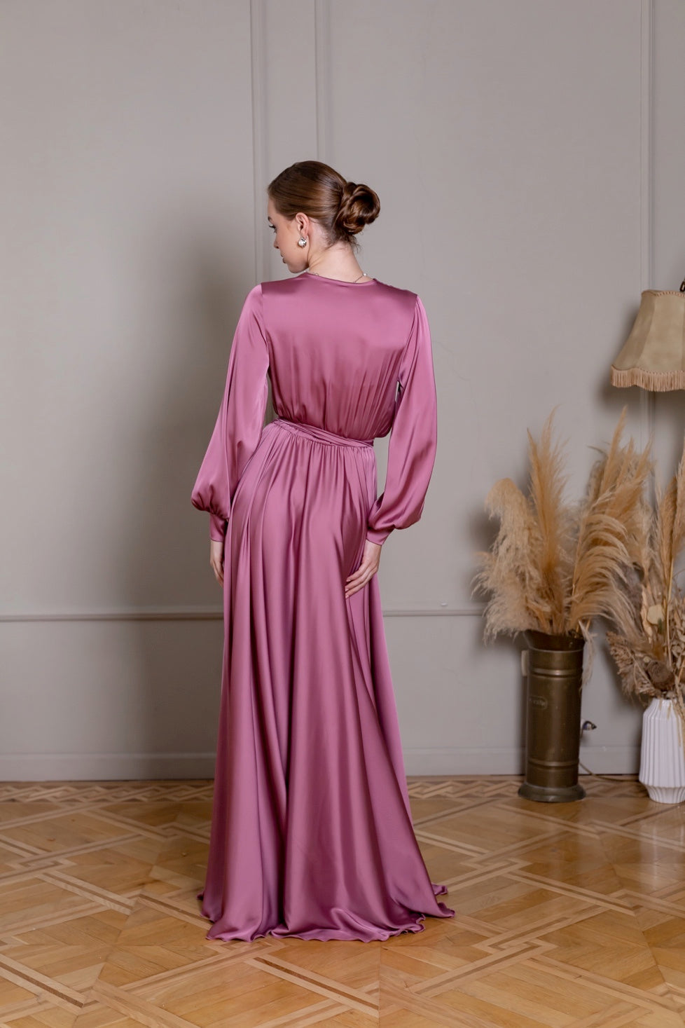 Elegant Pink Satin Maxi Dress - Lansy Custom Dresses