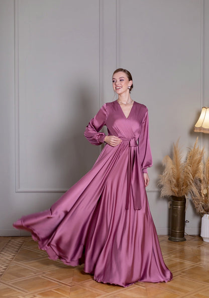 Elegant Pink Satin Maxi Dress - Lansy Custom Dresses