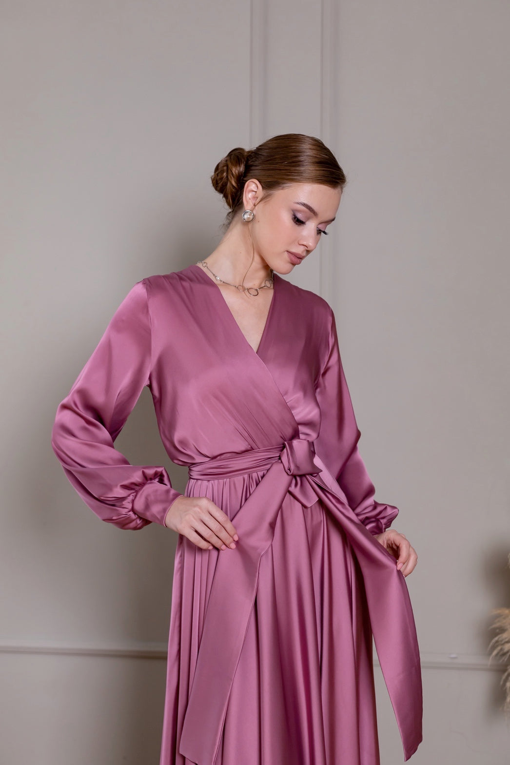 Elegant Pink Satin Maxi Dress - Lansy Custom Dresses