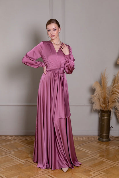 Elegant Pink Satin Maxi Dress - Lansy Custom Dresses