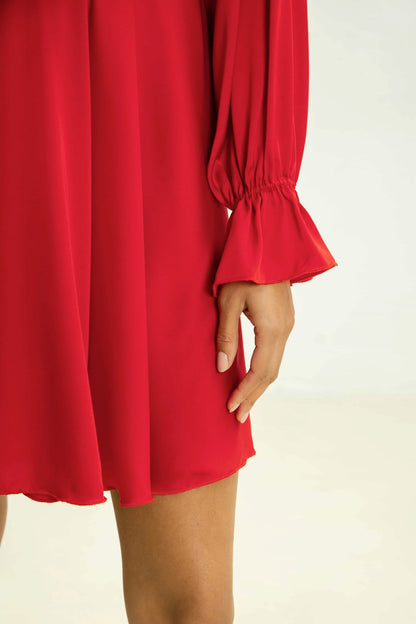 Red Satin Ruffle Sleeves Mini Dress - Lansy Custom Dresses